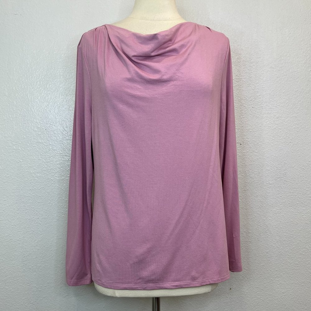 Talbots Rose Pink Knit Drape Neck Women's Size Large‎ Long Sleeve Top Blouse